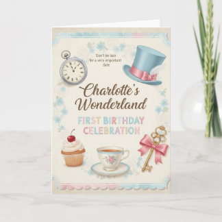 feest Wonderland Eerste verjaardag Groet Kaart