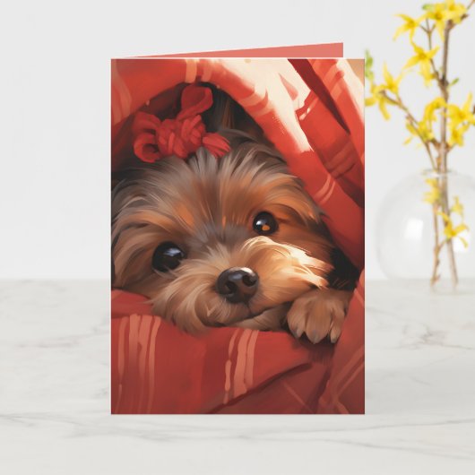 Feest Yorkshire Terrier Kaart (Gele Bloem)