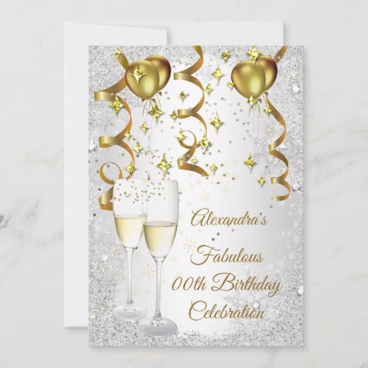 Feest zilver Gouden Ballon champagne glitters Kaart (Voorkant)