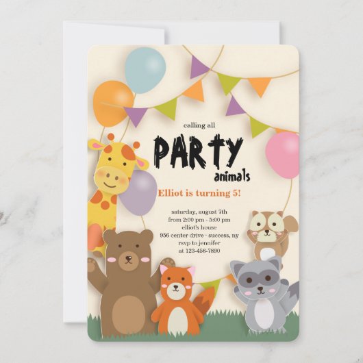 Feestartikelen met Party Dieren Kaart (Voorkant)