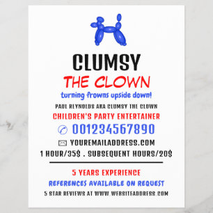 Feestballon Kinderen Entertainment, Clown Reclame  Flyer