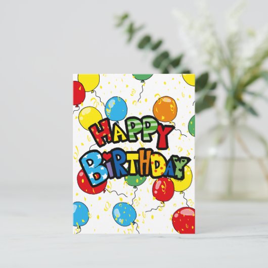 Feestballonnen gelukkige verjaardag briefkaart (Staand voorkant)