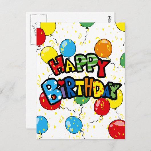 Feestballonnen gelukkige verjaardag briefkaart (Voorkant / Achterkant)