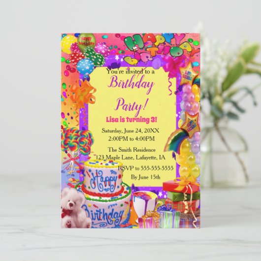 Feestballonnen Kleurrijke Gelukkige Verjaardag Kaart (Staand voorkant)