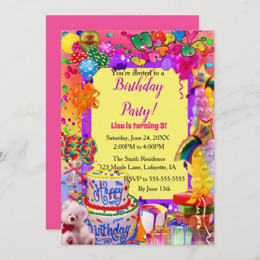 Feestballonnen Kleurrijke Gelukkige Verjaardag Kaart (Voorkant / Achterkant)