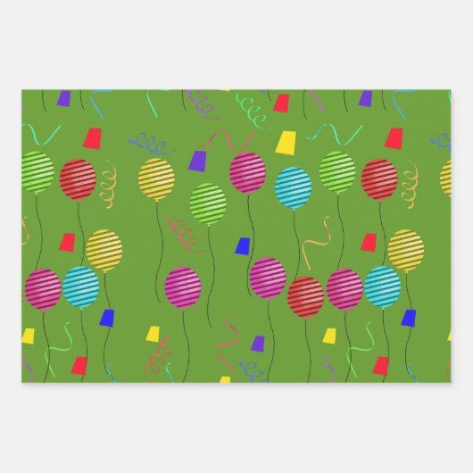 Feestballonnen, Petten en kaarsen in kleurrijke st Inpakpapier Vel (Voorkant 3)