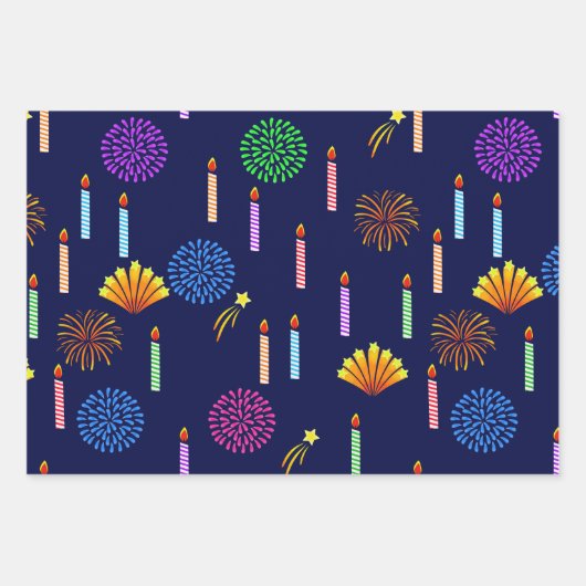 Feestballonnen, Petten en kaarsen in kleurrijke st Inpakpapier Vel (Voorkant 2)