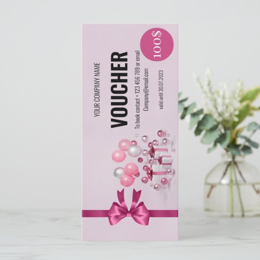 Feestballonnen Roze cadeaubon Certificaat (Staand voorkant)