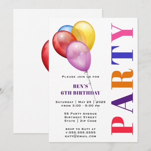 Feestballonnen Verjaardag Kaart (Voorkant / Achterkant)