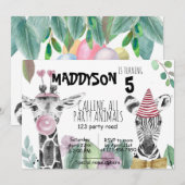 FEESTBEES|Waterverf|Safari| KINDEREN UITNODIGING (Voorkant / Achterkant)