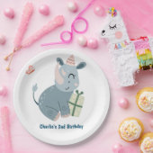 feestbeest, gelukkige neushoorn met cadeau papieren bordje (Feest)