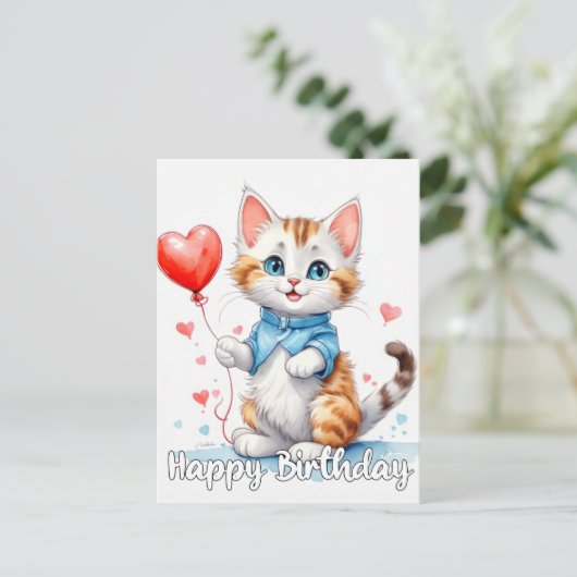 Feestbeest Kitty Kat - Gefeliciteerd Briefkaart (Staand voorkant)
