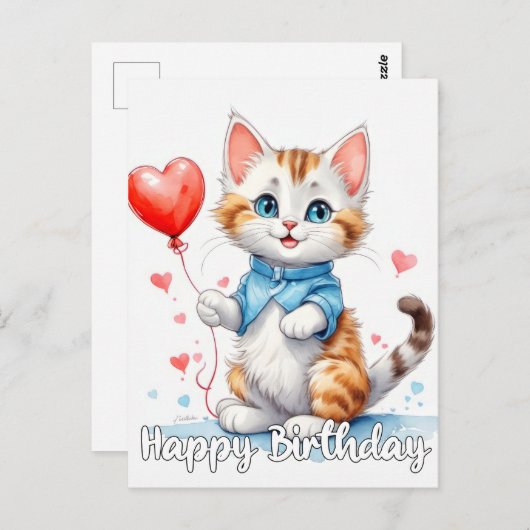 Feestbeest Kitty Kat - Gefeliciteerd Briefkaart (Voorkant / Achterkant)