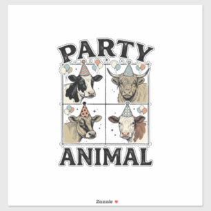 Feestbeest Koe Vintage Gravure T-Shirt Ontwerp_ Sticker