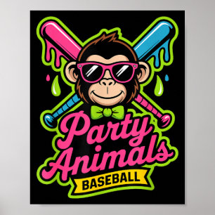 Feestbeesten honkbal grappige aap levendige slime poster