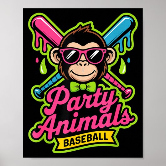 Feestbeesten honkbal grappige aap levendige slime poster (Voorkant)