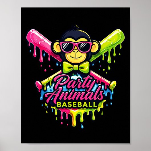 Feestbeesten honkbal grappige aap poster (Voorkant)