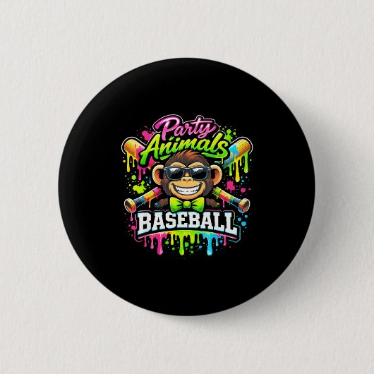 Feestbeesten honkbal ijs druppel grappige aap ronde button 5,7 cm (Voorkant)