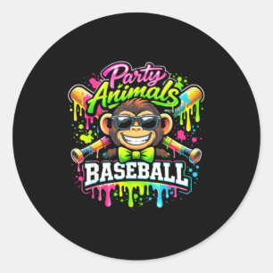 Feestbeesten honkbal ijs druppel grappige aap ronde sticker