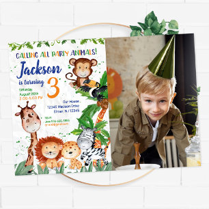 Feestbeesten Jonge Safari Zoo Foto Verjaardag Kaart