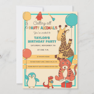 Feestbeesten Leuk Giraffe, Tijger Kinderverjaardag Kaart