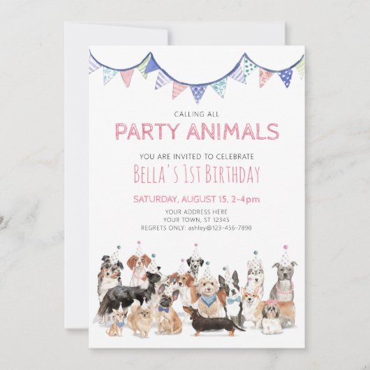 Feestbeesten Puppies Verjaardagsfeest Uitnodiging (Voorkant)