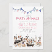 Feestbeesten Puppy Hond Verjaardagsfeest Uitnodigi Kaart (Voorkant)