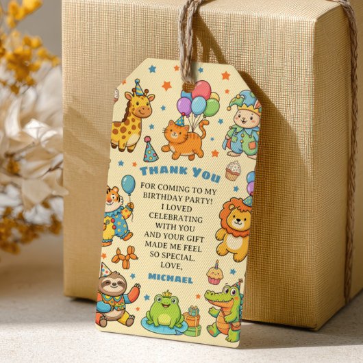 Feestbeesten Whimsical Kinderverjaardag Bedankt Cadeaulabel