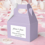 Feestbehandelingsdoos Bedankdoosjes<br><div class="desc">De feestgunstendoos wordt weergegeven in een elegante lavendelkleur.
Pas dit item aan en wijzig de voorbeeldtekst in die van jou.
Tip: Voeg gewoon je lekkere traktaties toe en wat feestelijke linten.</div>