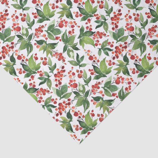 feestbessen en groen kerstpatroon tissuepapier (Detail)