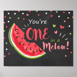 Feestbord één in een meloen Verjaardagsdecor kinde Poster
