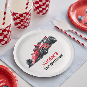 Feestborden Jongens Rode Racerauto Verjaardagsfees Papieren Bordje