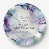 Feestborden | Levendig Teal Indigo Abstracte Inkt Papieren Bordje (Voorkant)