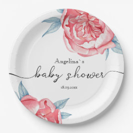 Feestborden voor baby shower Waterverf pioenrozen Papieren Bordje