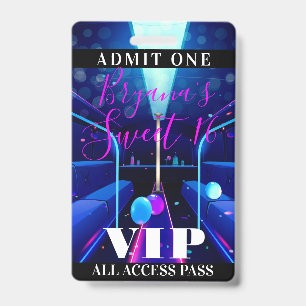 Feestbus Blacklight Dans Sweet 16 VIP-pas Badge
