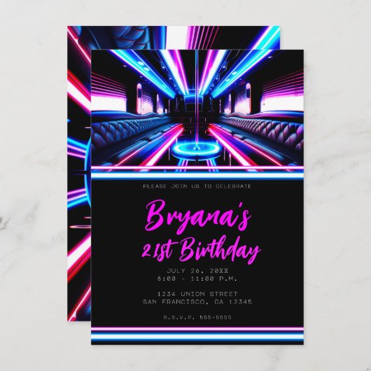 Feestbus Gloed Lichten Dansvloer Verjaardagsfeest Kaart (Voorkant / Achterkant)