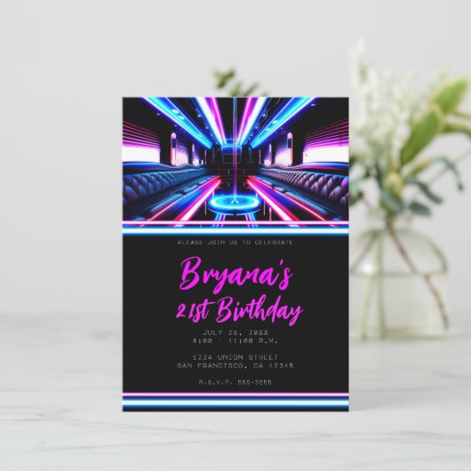 Feestbus Gloed Lichten Dansvloer Verjaardagsfeest Kaart (Staand voorkant)