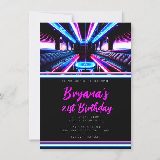 Feestbus Gloed Lichten Dansvloer Verjaardagsfeest Kaart (Voorkant)