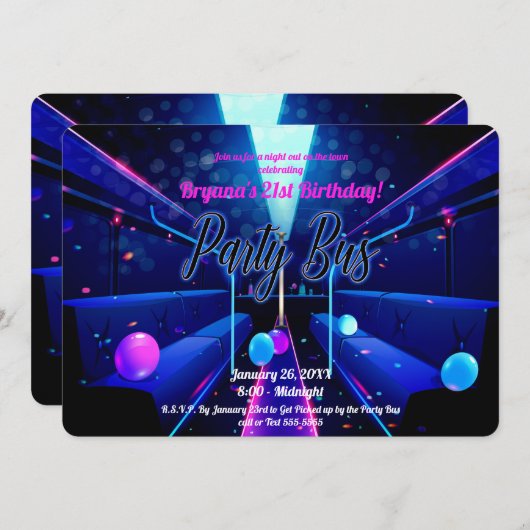 Feestbus Glow Feest Clubhoppen 21e Verjaardag Kaart (Voorkant / Achterkant)