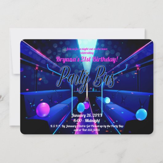 Feestbus Glow Feest Clubhoppen 21e Verjaardag Kaart (Voorkant)