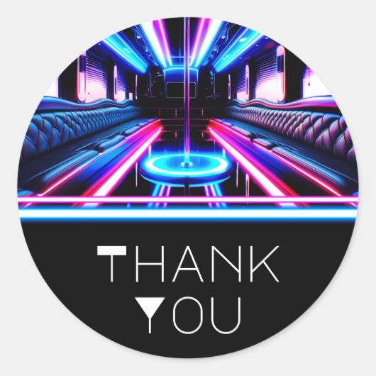 Feestbus Glow Lights Dansvloer Verjaardagsfeest Ronde Sticker (Voorkant)