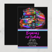 Feestbus met heldere verlichte verjaardagsfeestje kaart (Voorkant / Achterkant)