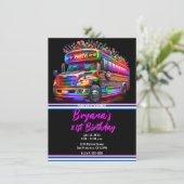 Feestbus met heldere verlichte verjaardagsfeestje kaart (Staand voorkant)