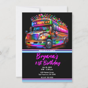 Feestbus met heldere verlichte verjaardagsfeestje kaart