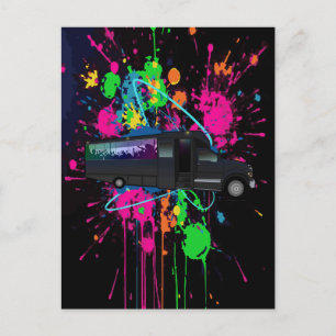 Feestbus Tijd Neon Kleurensplash Nachtleven Briefkaart