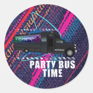 Feestbus Tijd Neon Nachtleven Kleur Streep Vieren Ronde Sticker