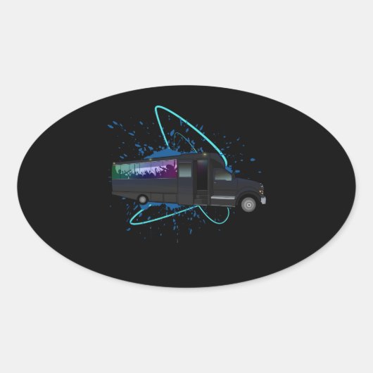Feestbus Tijd Neon Nachtleven Pret Viering Ovale Sticker (Voorkant)