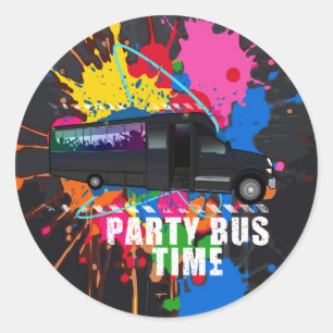 Feestbus Tijd Neon Nachtleven Verfspatten Ronde Sticker