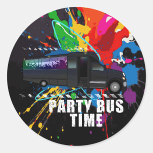 Feestbus Tijd Neon Verf Spatten Nachtleven Ronde Sticker