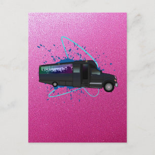 Feestbus Tijd Roze Glitters Glam Nachtleven Briefkaart
